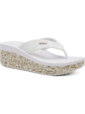 Women's White Platform Sandals Dressy Chunky Wedge Flip Flops Casual